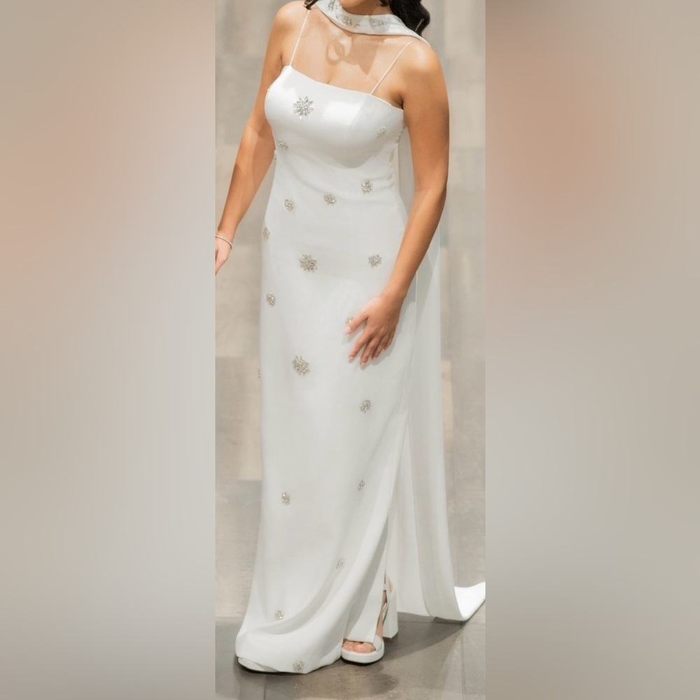Elegant White Wedding dress / engagement Gown with Silver Embellishments